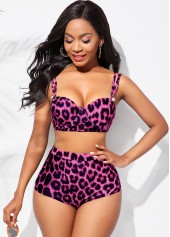 ROTITA High Waisted Leopard Print Double Strap Bikini Set