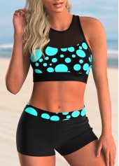 ROTITA Keyhole Back Mesh Stitching Polka Dot Bikini Set