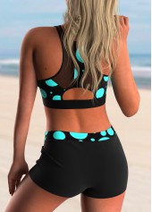 Cyan swimwear,Dot swimwear,ROTITA Keyhole Back Mesh Stitching Polka Dot Bikini Set