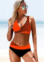 ROTITA Lace Up Back Stripe Print Bikini Set
