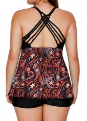 Black plus size,Paisley plus size,ROTITA Paisley Print Plus Size Criss Cross Back Tankini Set 