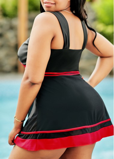 Black plus size,Contrast Color plus size,ROTITA Plus Size Contrast Swimdress and Panty