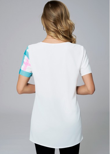 Pink tops,Floral tops,ROTITA V Neck Short Sleeve Floral Print Blouse