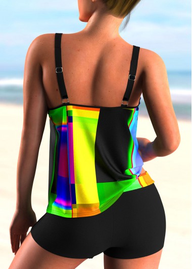 Multi Color swimwear,Dazzle Colorful swimwear,ROTITA Colorful Printed Spaghetti Strap Tankini Set