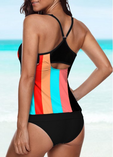 Multi Color swimwear,Rainbow Color swimwear,Striped swimwear,ROTITA Criss Cross Multi Color Striped Tankini Set