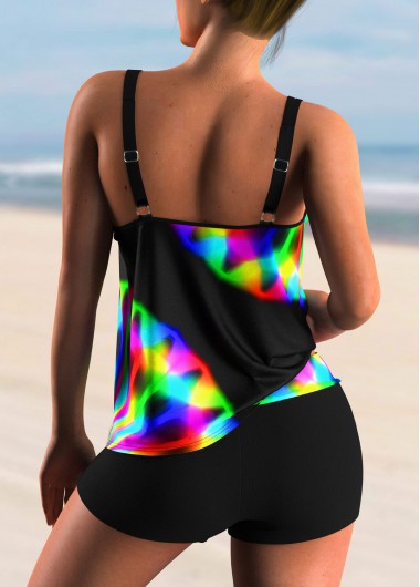 Multi Color swimwear,Dazzle Colorful swimwear,ROTITA Spaghetti Strap Colorful Tribal Print Tankini Set