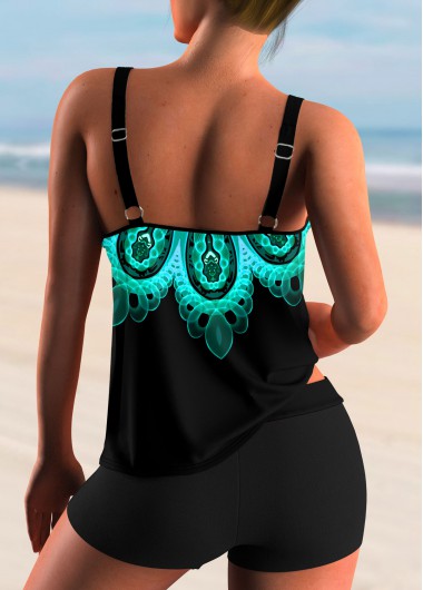 Cyan swimwear,Tribal swimwear,ROTITA Spaghetti Strap Colorful Tribal Print Tankini Set