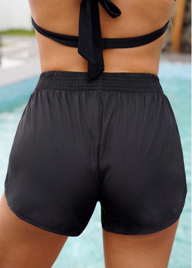 Black swimwear,Plain Color swimwear,ROTITA Solid Mid Waist Dolphin Hem Shorts