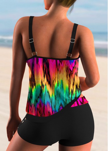 Multi Color swimwear,Dazzle Colorful swimwear,ROTITA Spaghetti Strap Colorful Printed Tankini Set 