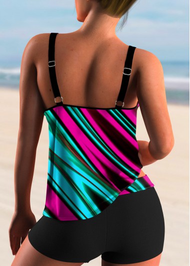 Multi Color swimwear,Striped swimwear,ROTITA Spaghetti Strap Colorful Striped Tankini Set