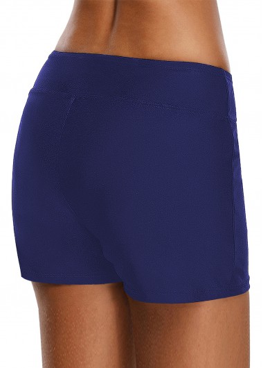 Plain Color swimwear,ROTITA Button Detail Elastic Waist Mid Waist Swim Shorts