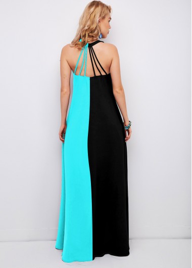 Contrast Color dresses,Vacation dresses,Vacation dresses,ROTITA Maxi Color Block Spaghetti Strap Dress