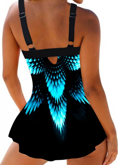 Cyan swimwear,Dazzle Colorful swimwear,ROTITA Spaghetti Strap Colorful Printed Swimdress and Panty