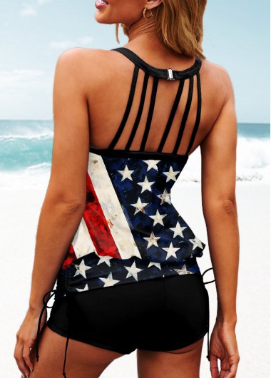 Multi Color swimwear,Flag swimwear,ROTITA American Flag Print Blouson Tankini Set