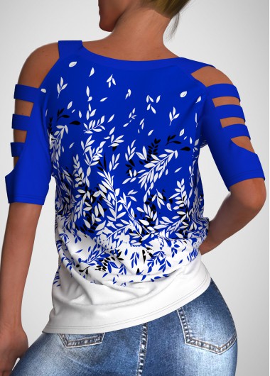 Blue tops,Floral tops,ROTITA Cold Shoulder Floral Print V Neck T Shirt