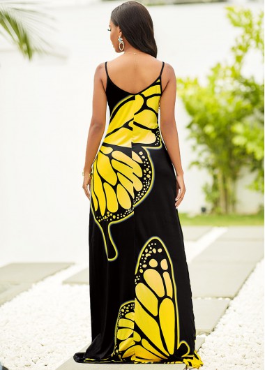 Multi Color dresses,Animal Print dresses,Spaghetti Strap Butterfly Print Maxi Dress