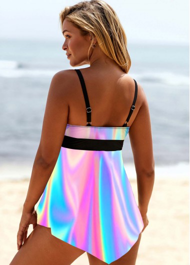 Multi Color swimwear,Dazzle Colorful swimwear,ROTITA Lace Up Colorful Spaghetti Strap Swimdress and Panty