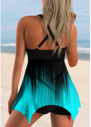 Cyan swimwear,Dot swimwear,ROTITA Ombre Polka Dot Bowknot Swimdress and Shorts