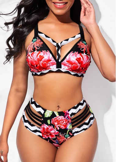 Rotita Floral Print Plus Size High Waisted Bikini Set