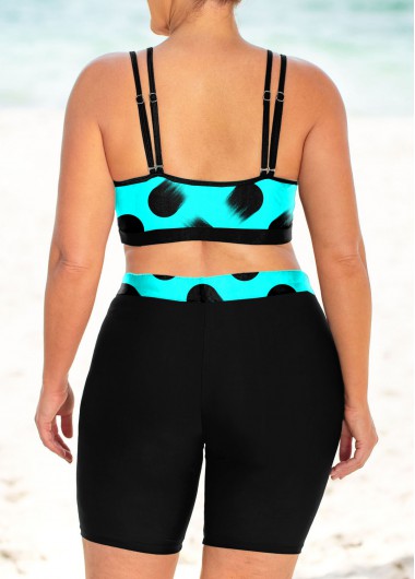 Cyan plus size,Dot plus size,ROTITA Polka Dot Plus Size High Waisted Bikini Set
