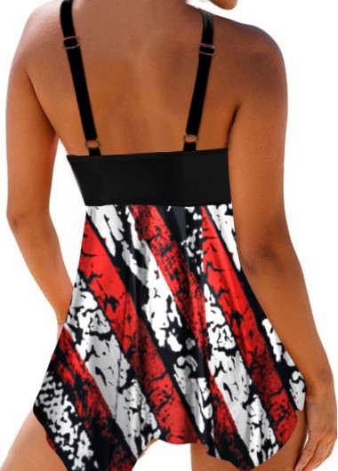 Black swimwear,Flag swimwear,ROTITA Spaghetti Strap American Flag Print Swimdress and Panty