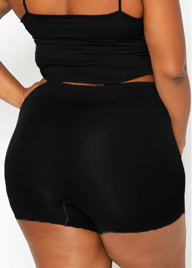 Black plus size,Plain Color plus size,ROTITA High Waist Plus Size Solid Swim Shorts