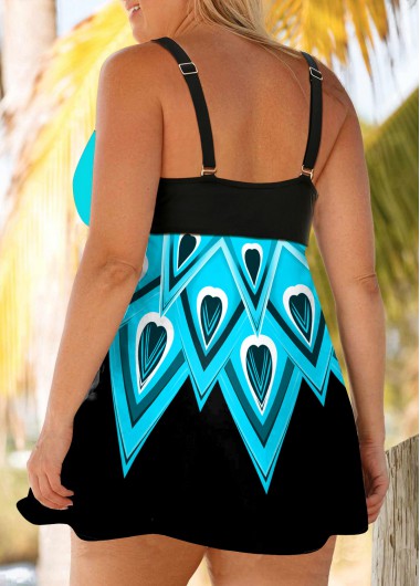 Blue plus size,Floral plus size,ROTITA Bowknot Detail Printed Plus Size Swimdress and Panty