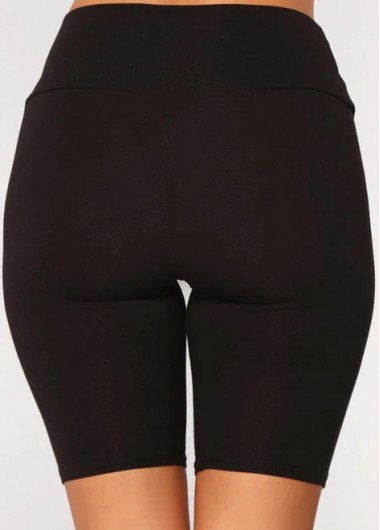 Black bottoms,Plain Color bottoms,ROTITA Patchwork Black Skinny Elastic Waist Shorts