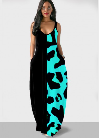 Multi Color dresses,Animal Print dresses,ROTITA Spaghetti Strap Animal Pattern Maxi Dress