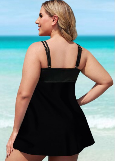 Multi Color plus size,Contrast Color plus size,ROTITA Layered Hem Plus Size Contrast Swimdress and Panty