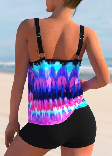 Hot Pink swimwear,Dazzle Colorful swimwear,ROTITA Spaghetti Strap Colorful Print Tankini Set