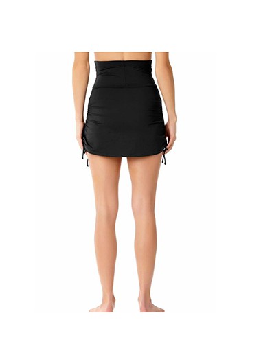 Black swimwear,Plain Color swimwear,High Waist Double Drawstring Solid Swim Skirt