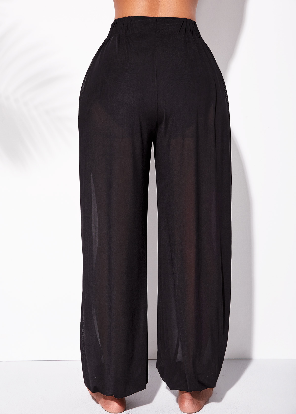 Black swimwear,Plain Color swimwear,ROTITA Mesh Cutout Leg High Waisted Beach Pants
