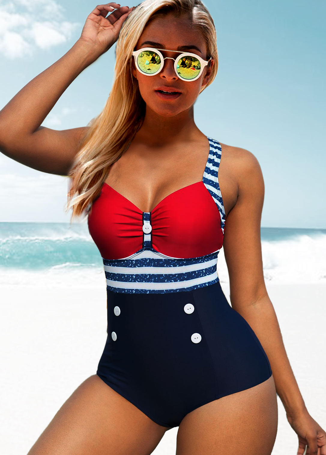 ROTITA Cutout Back American Flag Print One Piece Swimwear
