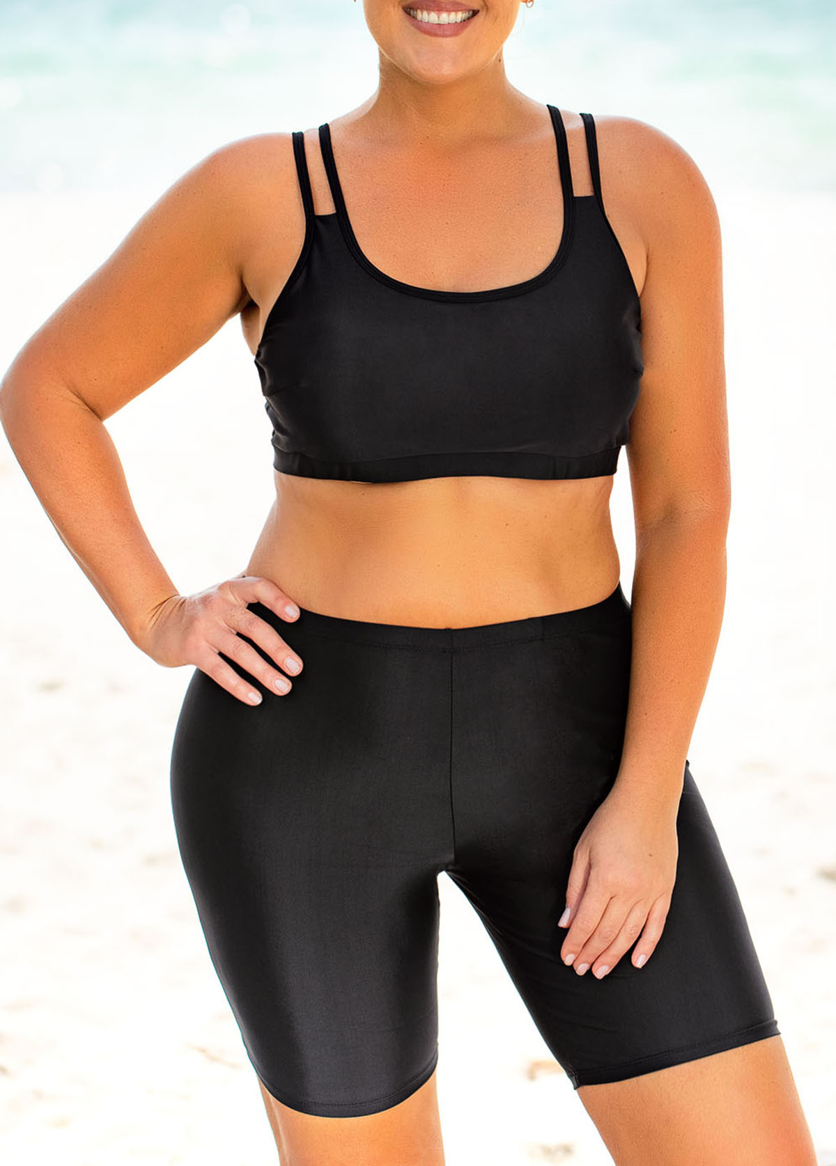 Navy plus size,Plain Color plus size,ROTITA Plus Size High Waisted Solid Bikini Set