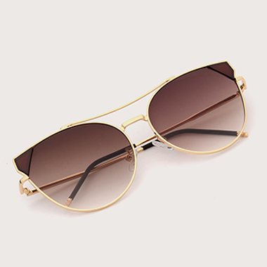 1 Pair Brown Metal Round Frame Sunglasses