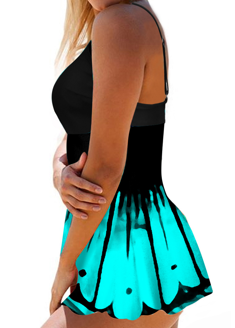 Blue swimwear,Floral swimwear,ROTITA Spaghetti Strap Printed Swimdress and Panty