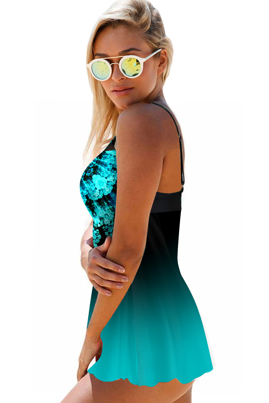 Cyan swimwear,Tribal swimwear,ROTITA Ombre Tribal Print Swimdress and Panty