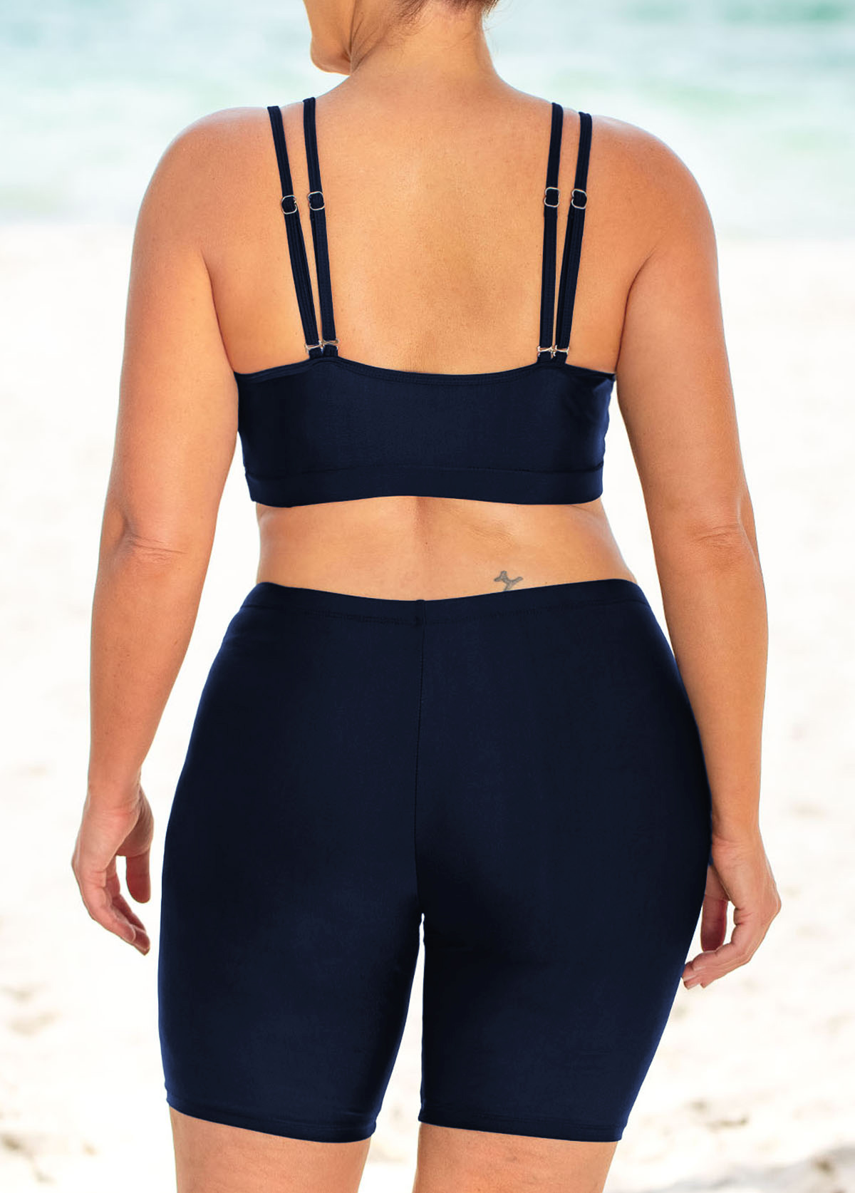 Navy plus size,Plain Color plus size,ROTITA High Waisted Plus Size Spaghetti Strap Bikini Set