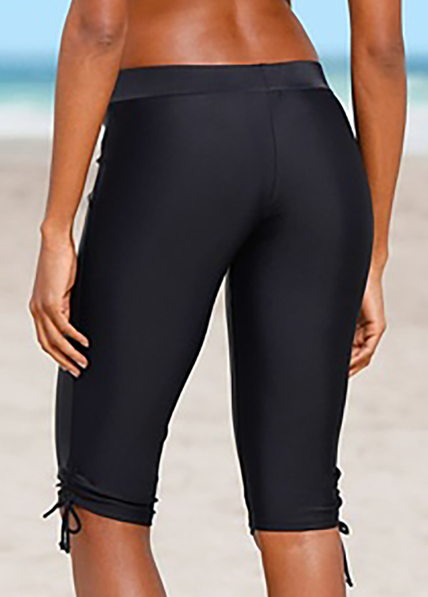 Black swimwear,Plain Color swimwear,ROTITA Solid Drawstring Side Mid Waist Swim Shorts