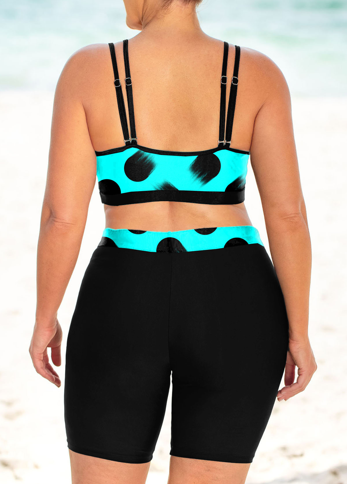 Cyan plus size,Dot plus size,ROTITA Polka Dot Plus Size High Waisted Bikini Set