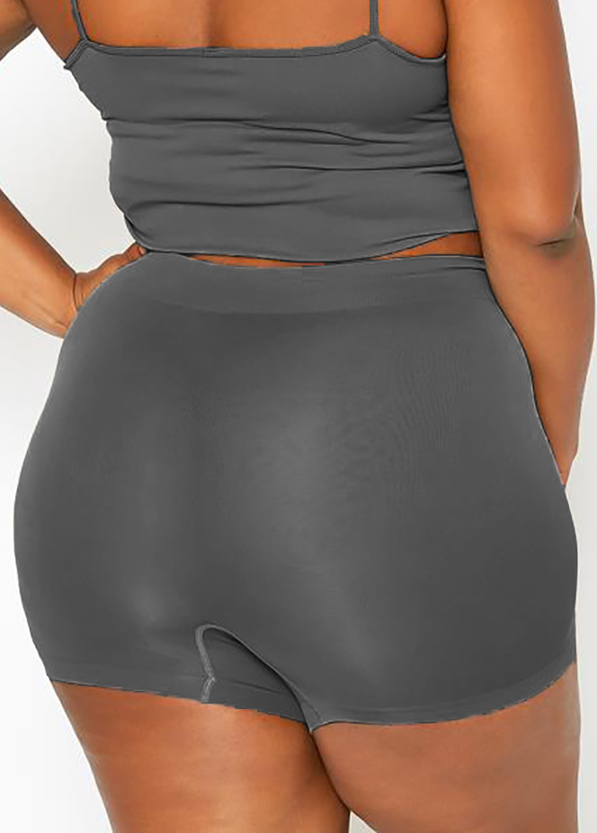 Grey plus size,Plain Color plus size,ROTITA High Waisted Plus Size Solid Swim Shorts