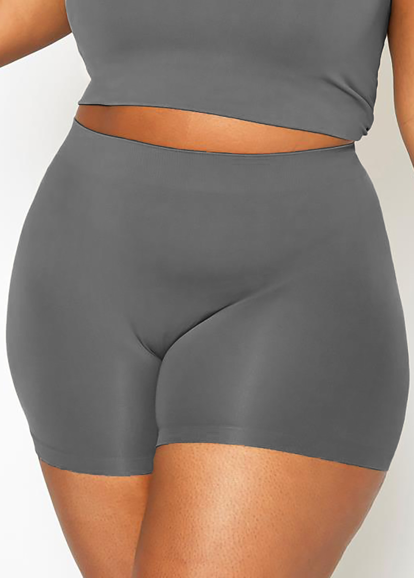Grey plus size,Plain Color plus size,ROTITA High Waisted Plus Size Solid Swim Shorts