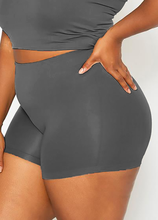 Grey plus size,Plain Color plus size,ROTITA High Waisted Plus Size Solid Swim Shorts