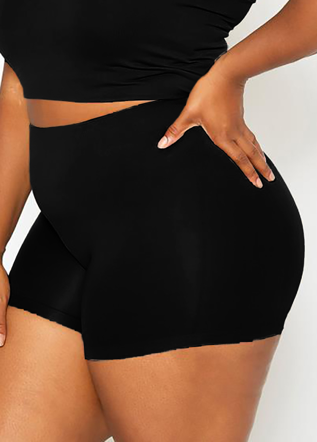 Black plus size,Plain Color plus size,ROTITA High Waist Plus Size Solid Swim Shorts