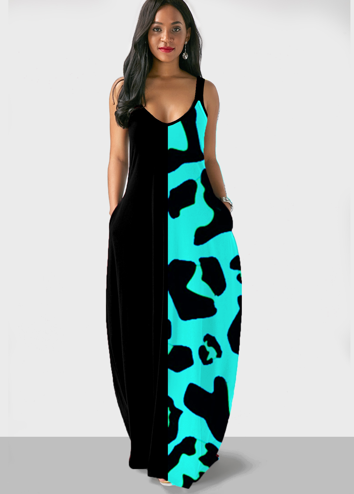 ROTITA Spaghetti Strap Animal Pattern Maxi Dress