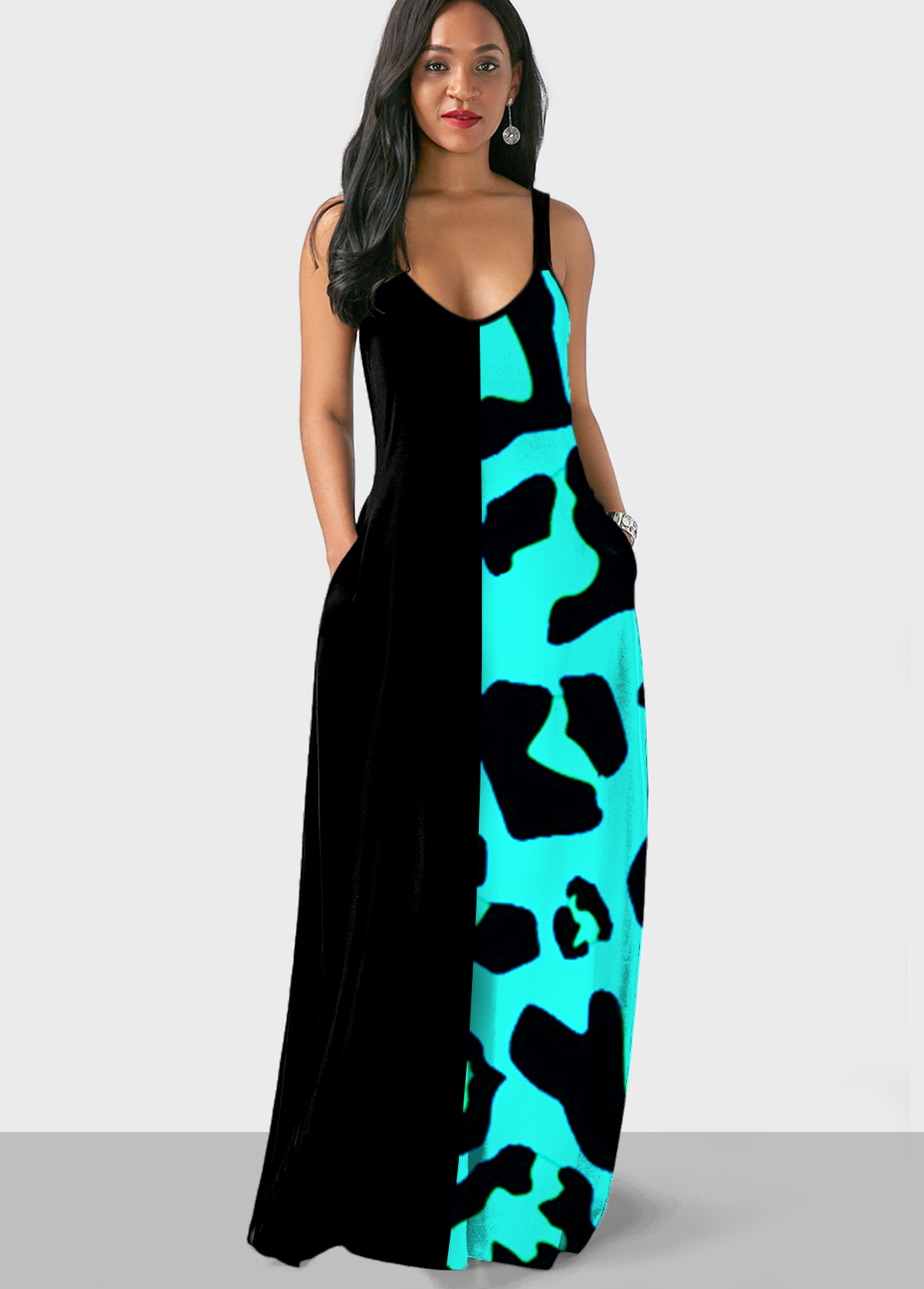 Multi Color dresses,Animal Print dresses,ROTITA Spaghetti Strap Animal Pattern Maxi Dress