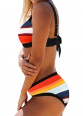 Multi Color swimwear,Striped swimwear,ROTITA Tie Back Multicolor Striped Spaghetti Strap Bikini Set