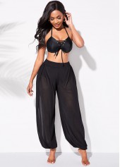 Black swimwear,Plain Color swimwear,ROTITA Mesh Cutout Leg High Waisted Beach Pants