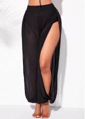 Black swimwear,Plain Color swimwear,ROTITA Mesh Cutout Leg High Waisted Beach Pants